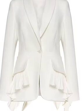 Women’s White Ruffle-Hem Tailored Blazer